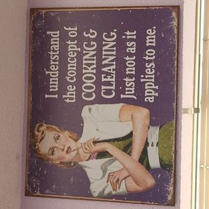 Funny cooking and cleaning retro housewife metal wall decor sign